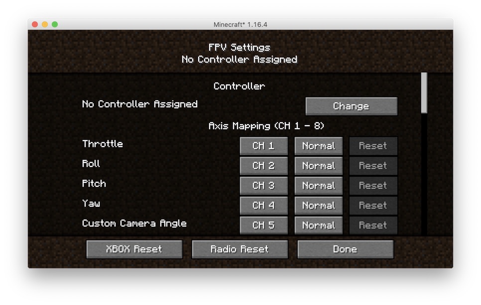 The FPV Settings Screen